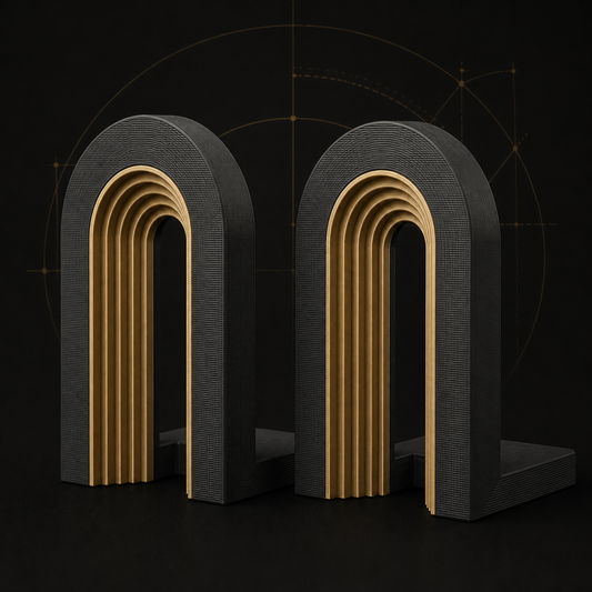 Båge bokstöd, 3D-printad inredningsprodukt